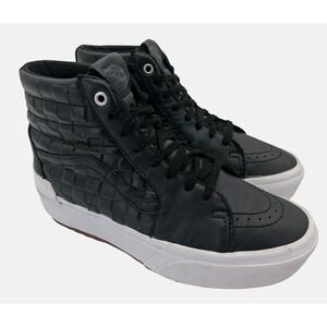 Vans Sk8-Hi Platform Shoes Womens 8.5 Black Leather Quilted High Top Sneakers